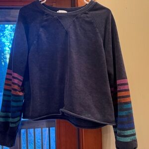 Evereve Charcoal with stripes crew crop sweatshirt
